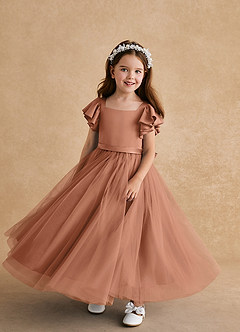 Azazie Suzy Flower Girl Dresses Bronzer A-Line with Sleeves Tulle Dress image4