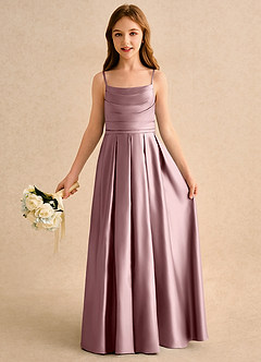 Azazie Reia Girls Formal Final Sale Dusty Rose A-Line Pleated Matte Satin Dress image1