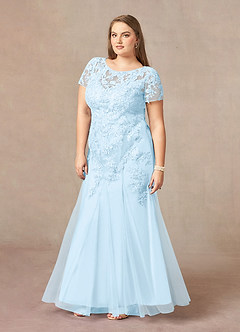 Azazie Laurie Mother of the Bride Dresses Sky Blue Mermaid Scoop Sequins Tulle Dress image9