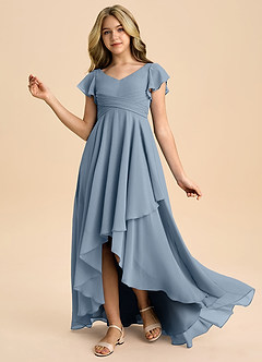 Azazie Caria Junior Dusty Blue A-Line Pleated Chiffon Dress image1