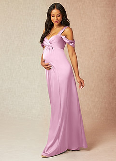 Azazie Rhea Maternity Bridesmaid Dresses A-Line Off-The-Shouler Pleated Stretch Satin Floor-Length Dress image3