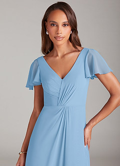 Azazie Soren Bridesmaid Dresses Powder Blue A-Line Ruched Chiffon Dress image6