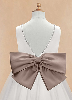 Azazie Seline Flower Girl Dresses Ivory Taupe A-Line Bow Tulle Dress image9