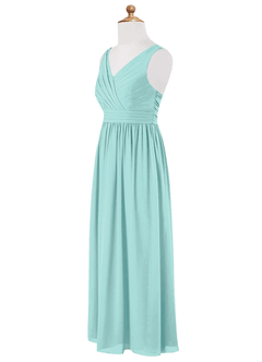 Azazie Kora Junior Aqua A-Line Pleated Chiffon Dress image7