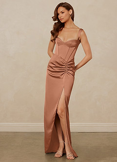 Christian Siriano Bridal for Azazie 1017 Bridesmaid Dresses Bronzer Sheath Sweetheart Neckline Stretch Satin Dress image3