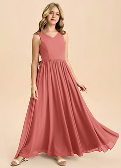 Azazie Hathaway Junior Antique Rose A-Line Bow Chiffon Dress image2