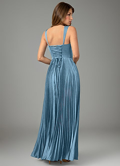 Azazie Avenelle Bridesmaid Dresses Steel Blue A-Line Corset Stretch Satin Dress image2