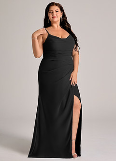 Azazie Deandra 집에서 입어보는 드레스 인어 주름진 쉬폰 바닥 길이 드레스 image11