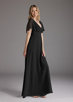 Azazie Alessa Kleider für die Brautmutter A-Linie V-Hals Gefaltet Chiffon Kleid Schwarz image2