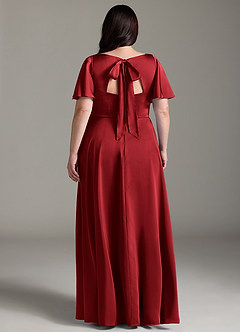 Azazie Kimber Bridesmaid Dresses Scarlet A-Line Ruched Stretch Satin Dress image8