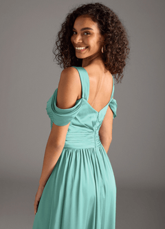 Azazie Lianne Brautjungfernkleider A-Linie Schulterfrei Stretch-Satin Kleid Aqua image10