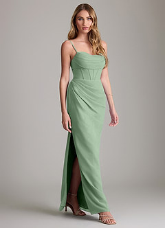 Azazie Mai Bridesmaid Dresses Matcha Sheath Pleated Chiffon Dress image3