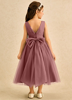 Azazie Macaron Robe Demoiselle D'honneur Fillette Robe Trapèze en Tulle Plissée Rose Du Désert image2