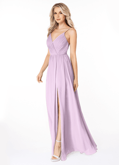 Azazie Gracie At-home Try On Dresses Taupe A-Line Pleated Chiffon Dress image4