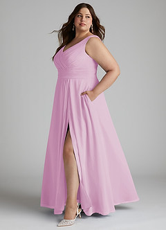 Azazie Karina Bridesmaid Dresses Candy Pink A-Line Pleated Chiffon Dress image7