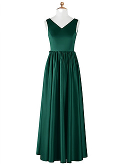Azazie Hathaway Junior Emerald A-Line Bow Stretch Satin Dress image7