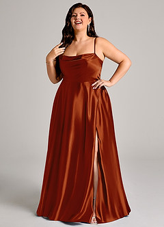 Azazie Elle Bridesmaid Dresses Auburn A-Line with Pockets Metallic Satin Dress image9
