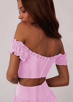 Barbie ♥ Azazie Bridesmaid Dresses Candy Pink A-Line Off the Shoulder Chiffon Convertible Dress image6