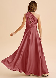 Azazie Charlize Junior Robe Trapèze en Satin extensible Plissée Antique Rose image2