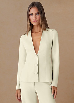 front Elara Ivory Refined Weave Tailored Blazer