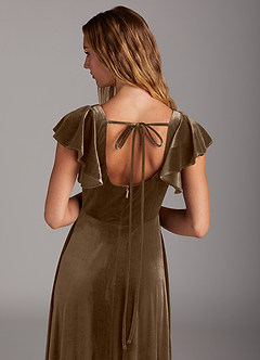 Azazie Bondi Vestidos de damas de honor Vestido de Caoba de terciopelo de Corte en A con Corte Lateral image2