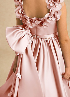 Azazie Eden Flower Girl Dresses Blushing Pink Ball-Gown Pleated Matte Satin Dress image6