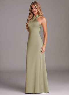 Azazie Doretta Robes de demoiselle d'honneur Robe Sirène en Satin extensible Plissée Vert Mousse image4