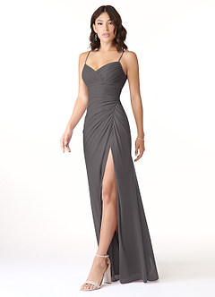 Azazie Reneya Bridesmaid Dresses Steel Grey Mermaid Bow Mesh Dress image3