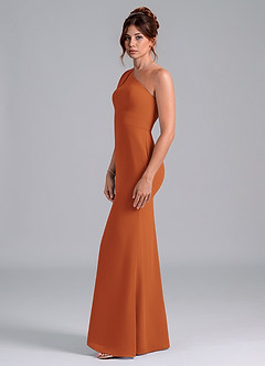 Azazie Rinna Bridesmaid Dresses Cinnamon Mermaid One Shoulder Chiffon Dress image4