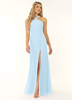 Azazie Rue Bridesmaid Dresses Sky Blue A-Line Halter Chiffon Dress image2