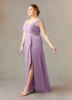 Azazie Edelin vestidos de madre de la novia Vestido de Glicinia de Malla de Corte En A con Cuello Corazón Plisado image10