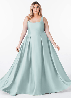 Azazie Neve Bridesmaid Dresses Mist Ball-Gown with Pockets Stretch Satin Dress image10