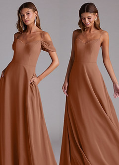 Azazie Marley Bridesmaid Dresses Bronzer A-Line Off the Shoulder Chiffon Convertible Dress image7