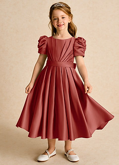 Azazie Miriam Flower Girl Dresses Terracotta Ball-Gown Pleated Matte Satin Dress image2