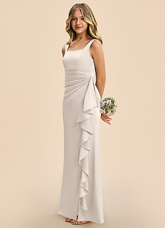 Azazie Adrienne Junior White Alabaster Sheath Pleated Stretch Satin Dress image5