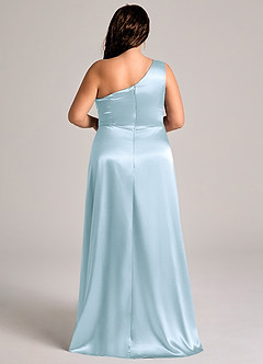 Azazie Brooke Bridesmaid Dresses Sky Blue A-Line One Shoulder Metallic Satin Dress image2