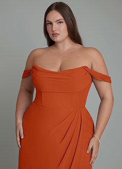Azazie Johana Bridesmaid Dresses Burnt Orange Mermaid Off the Shoulder Chiffon Convertible Dress image11