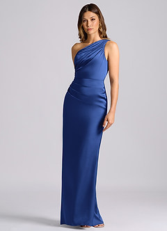 Azazie Akilah Bridesmaid Dresses Royal Blue Mermaid One Shoulder Stretch Satin Dress image6