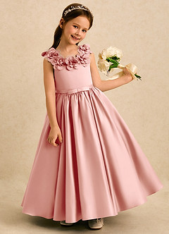 Azazie Eden Flower Girl Dresses Rosette Ball-Gown Pleated Matte Satin Dress image2