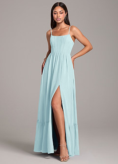 Azazie Kailee Bridesmaid Dresses Sea Glass A-Line with Pockets Chiffon Dress image5
