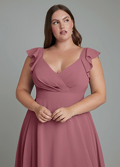 Azazie Leilani Robes de demoiselle d'honneur Robe Trapèze en Mousseline de soie Plissé Rose Du Désert image7