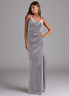Azazie Leo Bridesmaid Dresses French Lilac Sheath Pleated Velvet Dress image4