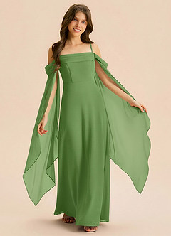 Azazie Moana Junior A-Linie Plissee Chiffon Kleid Basilikum image2