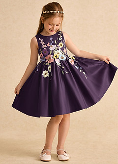Azazie Prima Flower Girl Klänningar Klänning A-Line i Matt satäng Rosett image3