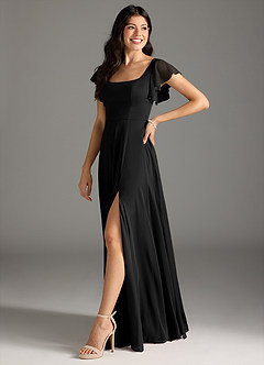 Azazie Bondi Bridesmaid Dresses Black A-Line Ruched Mesh Dress image5