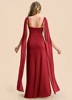 Azazie Chelsea Junior Scarlet Sheath Pleated Stretch Satin Dress image2
