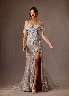 Azazie Alethea Wedding Dresses Diamond White Sand Mermaid Strapless Lace Dress image5