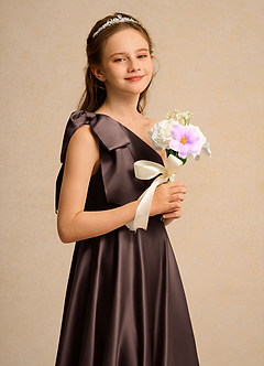 Azazie Guppy Girls Formal Flower Girl Klänningar Klä A-Line i Matt satäng Ena axeln image6