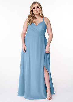 Azazie Davis Bridesmaid Dresses Steel Blue A-Line V-Neck Chiffon Dress image7