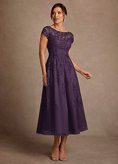 Azazie Jolanda Mother of the Bride Dresses Plum A-Line Lace Dress image1